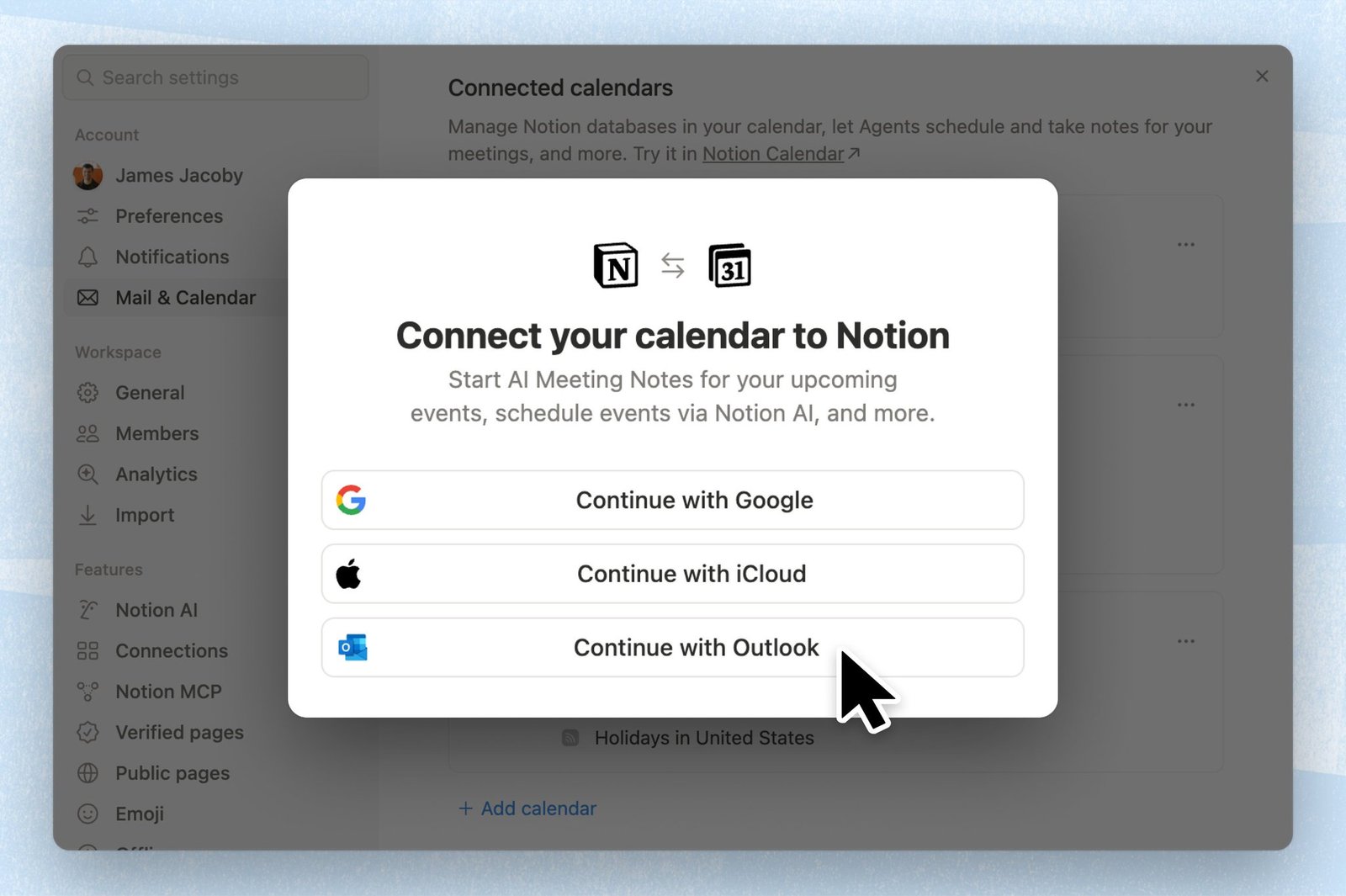 Notion 个人 Agent Outlook 日历与邮件能力预告